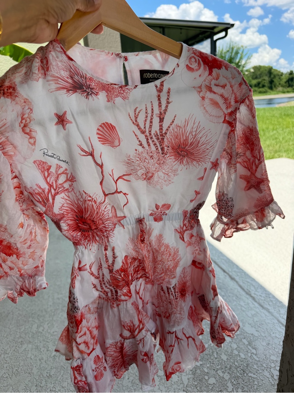 Roberto Cavalli White Dress with Red Coral Print girls size 08A ( 8T)